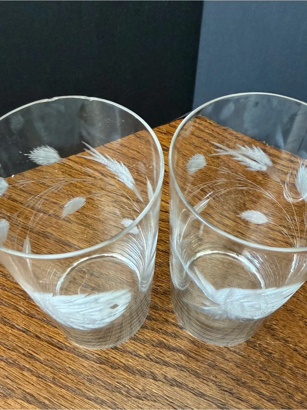 Vintage Etched Wheat Glasses Set of 2 Mid Century‎ Tumblers 5” Tall